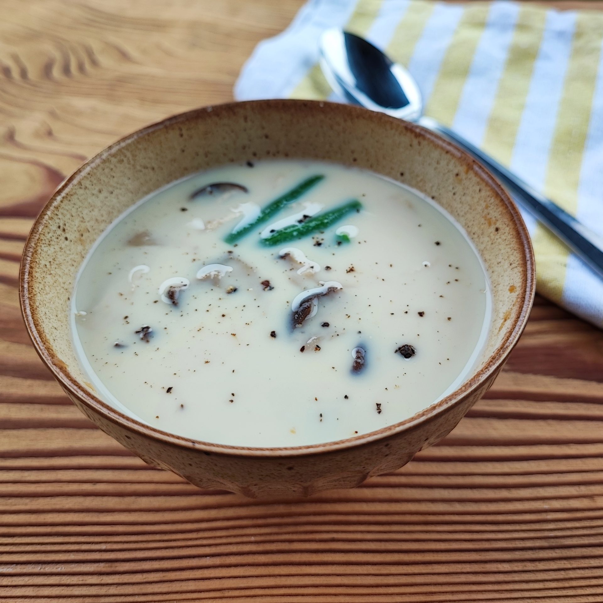 1人分きのこ豆乳スープ　ポリラップ　レシピ